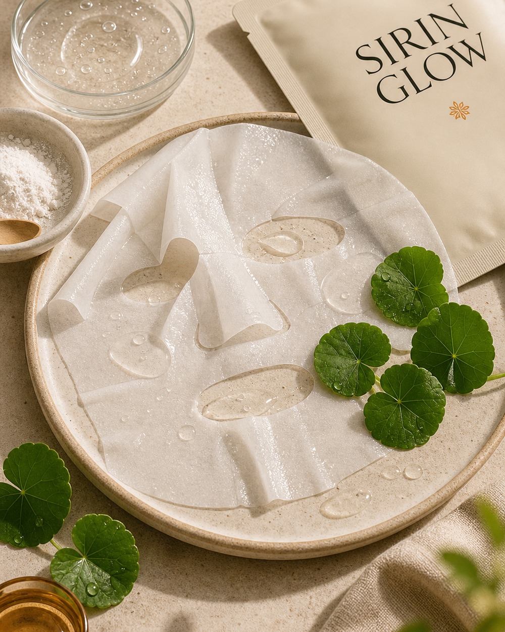 เนื้อเอสเซนส์และแผ่นมาสก์ SIRIN GLOW